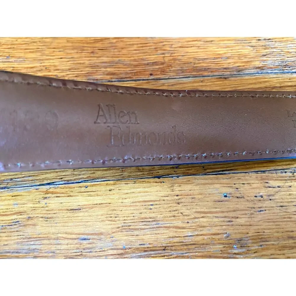 ALLEN EDMONDS Distressed Brown Leather Belt w/Stitch Accent sz 52